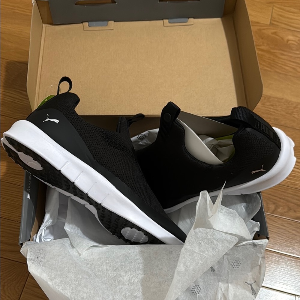 Puma Black and White Golf Turf Slip-On Shoes